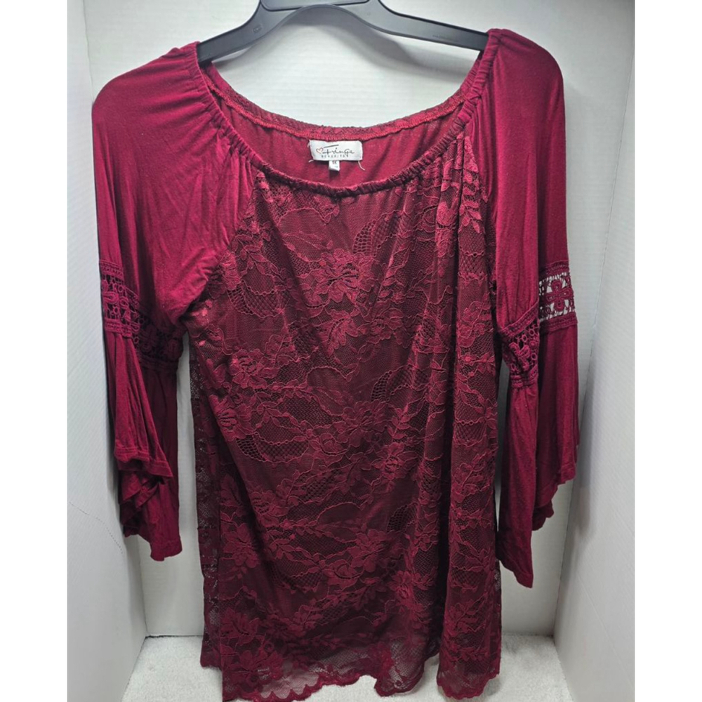 Witchy Women's Fringe Benefits Burgundy Lace Tunic Top 1X